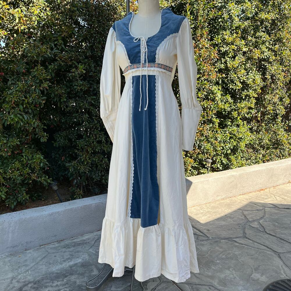 Vintage Gunne Sax By Jessica Cotton Velvet Prairie Renaissance Dress - Picture 1 of 15
